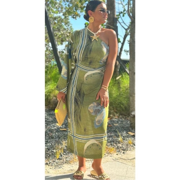 ZARA PRINT ASYMMETRIC LINEN DRESS - Picture 6 of 16